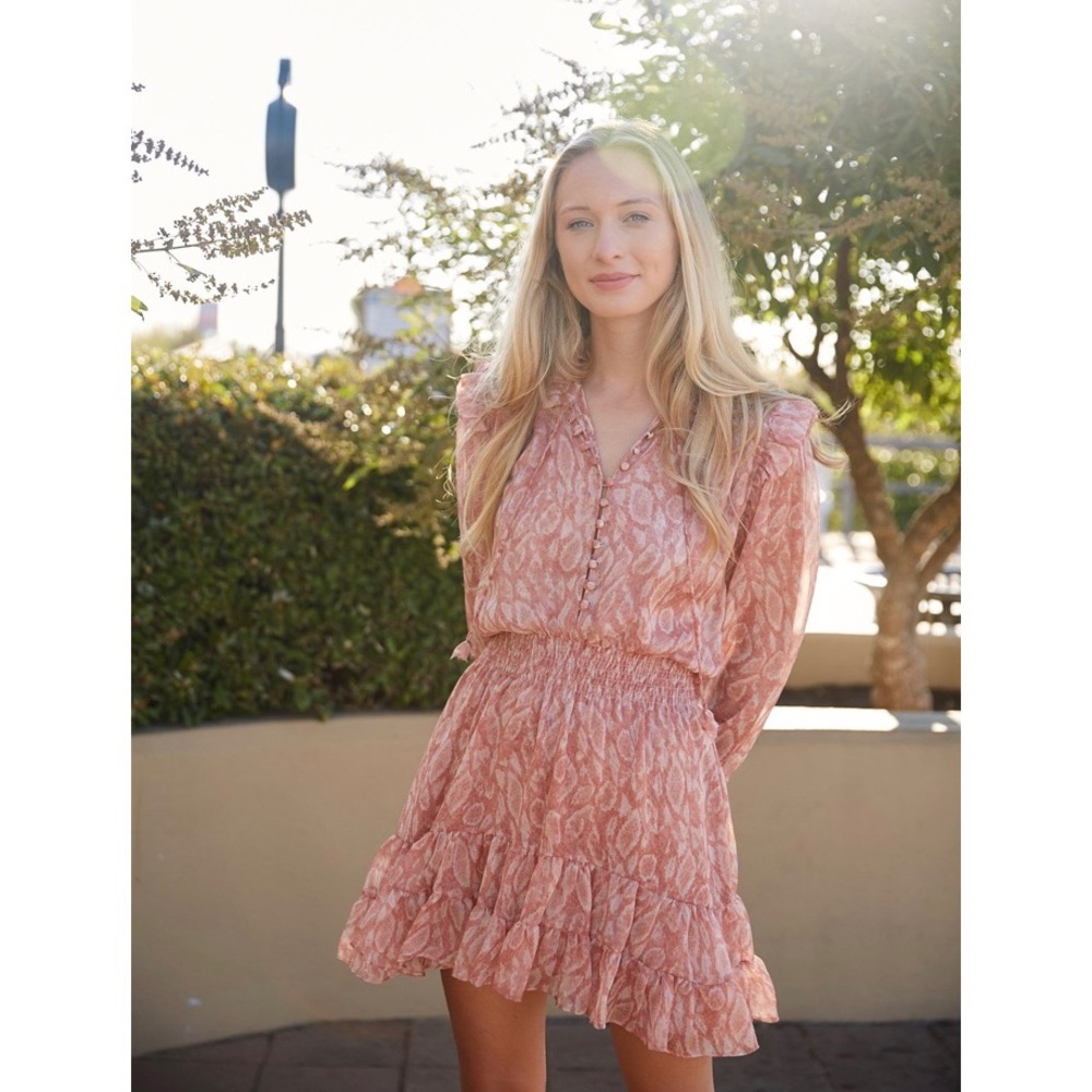 NEW MISA Los Angeles Solange Dress Rose Python Long Sleeve Mini